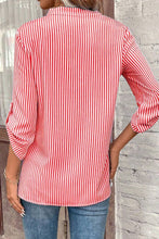 Load image into Gallery viewer, CWTDSS0044_WOMEN&#39;S V-NECK STRIPED PRINTED MID-SLEEVE SHIRT