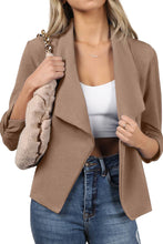 Load image into Gallery viewer, CWOBL091_Casual Work Ruched 3/4 Slv Open Front Blazer Jacket