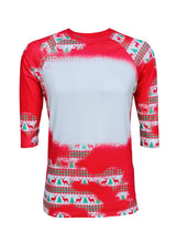 Load image into Gallery viewer, Christmas Red Reindeer Trees Raglan Blank Faux Bleached Top
