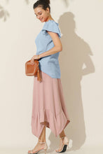 Load image into Gallery viewer, CWTBLS203_R NECK FRILL SHORT SLEEVE BLOUSE TOP