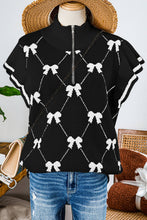 Load image into Gallery viewer, Fashion-W Preppy Vibes Bow Print Zipped Collar Sweater Tee