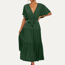 Load image into Gallery viewer, Classic Forever V-Neck Short Sleeve Belted Tiered Midi Dress