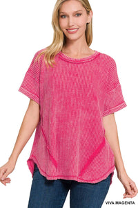 Washed Baby Waffle Short Sleeve Top