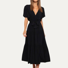 Load image into Gallery viewer, Classic Forever V-Neck Short Sleeve Belted Tiered Midi Dress