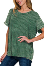 Load image into Gallery viewer, Acid Washed Ribbed Short Sleeve Boat-neck Top