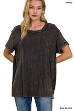 Load image into Gallery viewer, Acid Washed Ribbed Short Sleeve Boat-neck Top