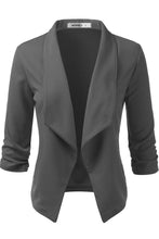 Load image into Gallery viewer, CWOBL091_Casual Work Ruched 3/4 Slv Open Front Blazer Jacket