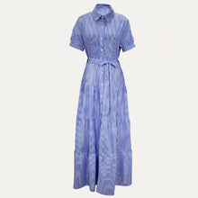 Load image into Gallery viewer, Classic Striped Print Collared Neck Short Sleeve Maxi Dress