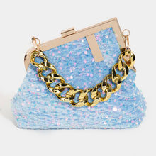 Load image into Gallery viewer, Abstract Metallic Frame Sequin Hand Bag