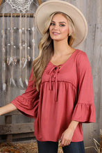 Load image into Gallery viewer, CWTTL1401-P_3/4 SLEEVE WITH NECK STRING DETAILED TOP