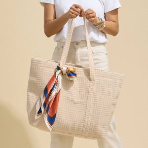 Luxe Terry Irregular Grid Pattern Tote Bag - Beach Bag