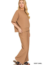 Load image into Gallery viewer, Ribbed Round Neck Tee And Pants Set