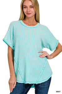 Washed Baby Waffle Short Sleeve Top