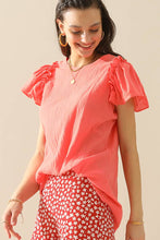 Load image into Gallery viewer, CWTBLS203_R NECK FRILL SHORT SLEEVE BLOUSE TOP