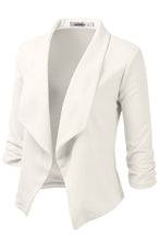 Load image into Gallery viewer, CWOBL091_Casual Work Ruched 3/4 Slv Open Front Blazer Jacket
