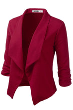 Load image into Gallery viewer, CWOBL091_Casual Work Ruched 3/4 Slv Open Front Blazer Jacket