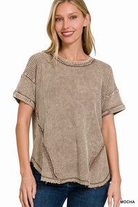 Washed Baby Waffle Short Sleeve Top