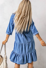 Load image into Gallery viewer, Button ruffles denim shirt dress
