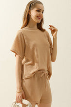 Load image into Gallery viewer, CWSTB274_SOLID WAFFLE KNIT TEE TOP &amp; DRAWSTRING WAIST SHORTS