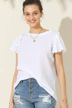 Load image into Gallery viewer, CWTBLS203_R NECK FRILL SHORT SLEEVE BLOUSE TOP
