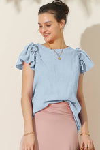 Load image into Gallery viewer, CWTBLS203_R NECK FRILL SHORT SLEEVE BLOUSE TOP