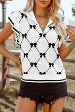 Load image into Gallery viewer, Fashion-W Preppy Vibes Bow Print Zipped Collar Sweater Tee