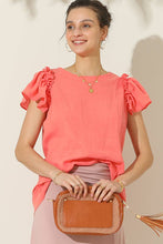 Load image into Gallery viewer, CWTBLS203_R NECK FRILL SHORT SLEEVE BLOUSE TOP