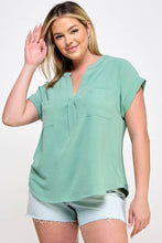 Load image into Gallery viewer, Plus Size Top - Button Down with Dolman Short Sleeve SS2536