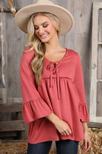 Load image into Gallery viewer, CWTTL1401-P_3/4 SLEEVE WITH NECK STRING DETAILED TOP