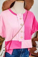 Load image into Gallery viewer, Fashion-W Two Tone Half Buttons Collared T Shirt