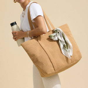 Luxe Terry Irregular Grid Pattern Tote Bag - Beach Bag