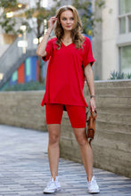 Load image into Gallery viewer, `. Hi Low Hem Top &amp; Biker Shorts 2pc Set