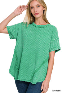 Washed Baby Waffle Short Sleeve Top