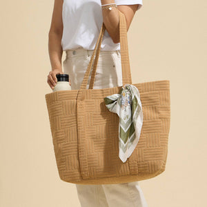 Luxe Terry Irregular Grid Pattern Tote Bag - Beach Bag