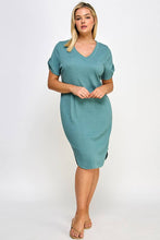 Load image into Gallery viewer, Plus Size Smocked V-neck Shirt Tail Dress PL2463P-D