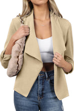 Load image into Gallery viewer, CWOBL091_Casual Work Ruched 3/4 Slv Open Front Blazer Jacket