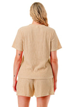 Load image into Gallery viewer, Solid color waved monochrome round neck top with shorts set