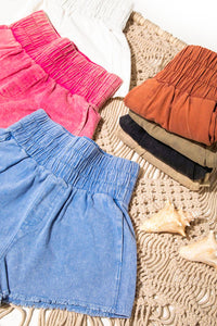 NP70123-High-Waist Washed Twill Shorts