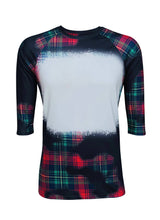 Load image into Gallery viewer, Buffalo Plaid Red Green Raglan Blank Faux Bleached Top (Black)