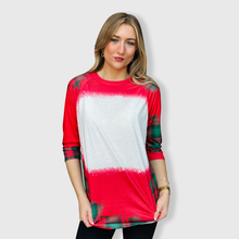 Load image into Gallery viewer, Buffalo Plaid Red Green Raglan Blank Faux Bleached Top (Red)
