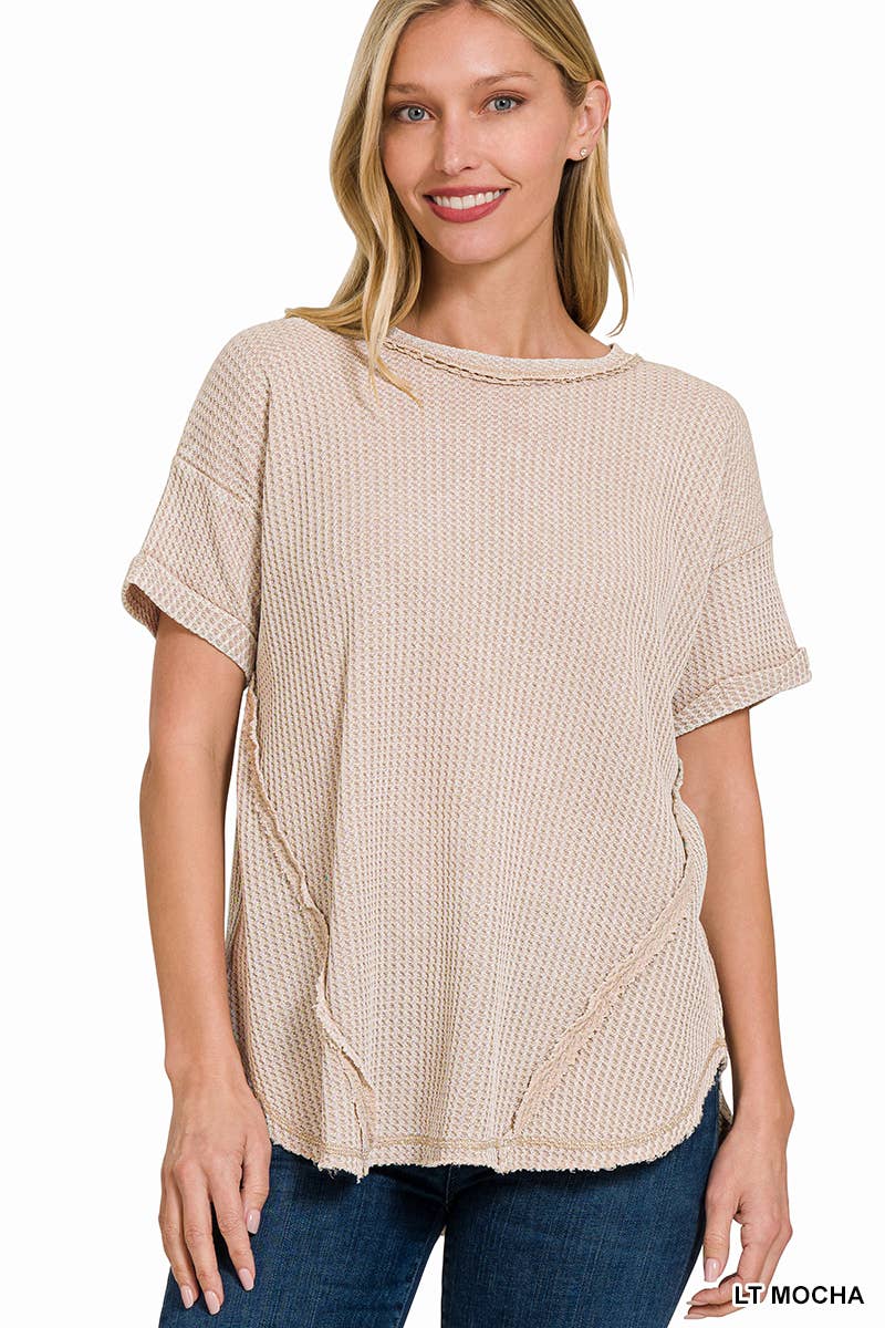 Washed Baby Waffle Short Sleeve Top