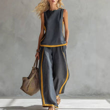 Load image into Gallery viewer, Sleeveless Contrast Vest Wide Leg Pants Set