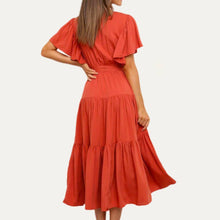 Load image into Gallery viewer, Classic Forever V-Neck Short Sleeve Belted Tiered Midi Dress