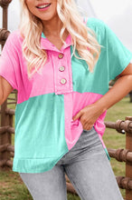 Load image into Gallery viewer, Fashion-W Two Tone Half Buttons Collared T Shirt