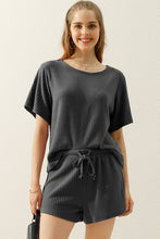 Load image into Gallery viewer, CWSTB274_SOLID WAFFLE KNIT TEE TOP &amp; DRAWSTRING WAIST SHORTS
