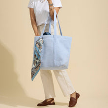 Load image into Gallery viewer, Luxe Terry Irregular Grid Pattern Tote Bag - Beach Bag