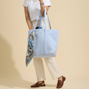 Luxe Terry Irregular Grid Pattern Tote Bag - Beach Bag