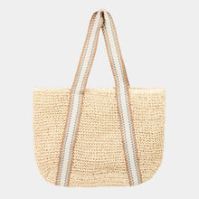 Load image into Gallery viewer, Embroidered Strap Straw Knit Tote Bag