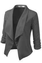 Load image into Gallery viewer, CWOBL091_Casual Work Ruched 3/4 Slv Open Front Blazer Jacket