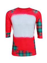 Load image into Gallery viewer, Buffalo Plaid Red Green Raglan Blank Faux Bleached Top (Red)